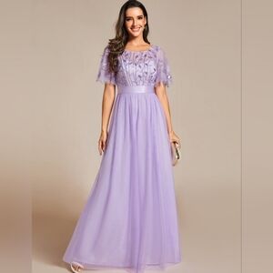 EVER PRETTY Women's A-Line Sequin Leaf Maxi Evening Dress with Sleeves